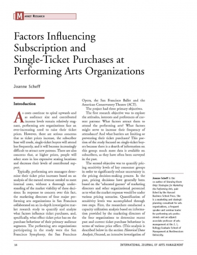 Factors Influencing Subscription and Single-Ticket Purchases at Performing Arts Organizations