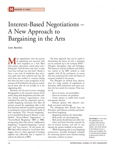 Interest-Based Negotiations - A New Approach to Bargaining in the Arts