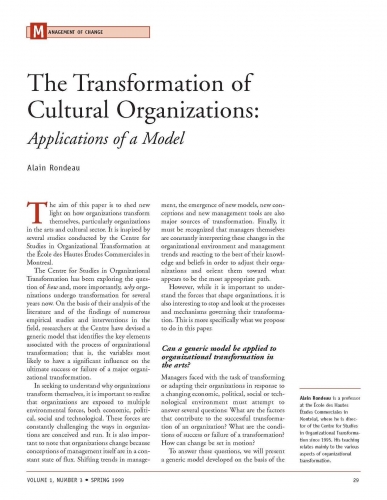 The Transformation of Cultural Organizations: Applications of a Model