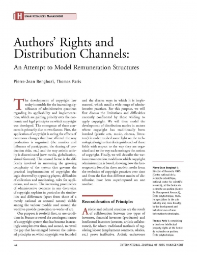 Authors’ Rights and Distribution Channels: An Attempt to Model Remuneration Structures