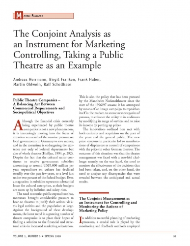 The Conjoint Analysis as an Instrument for Marketing Controlling, Taking a Public Theatre as an Example