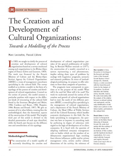The Creation and Development of Cultural Organizations: Towards a Modelling of the Process