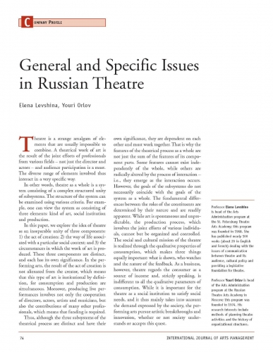 General and Specific Issues in Russian Theatre