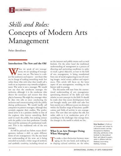 Skills and Roles: Concepts of Modern Arts Management