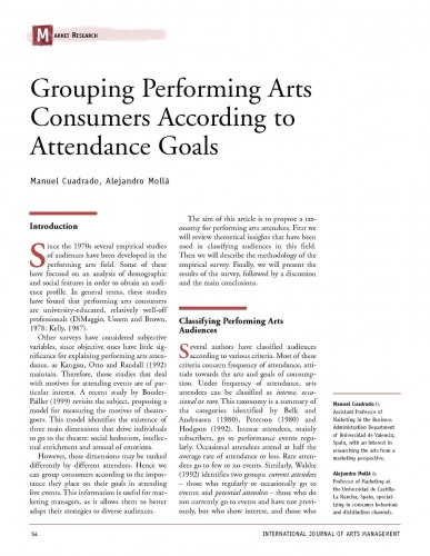 Grouping Performing Arts Consumers According to Attendance Goals
