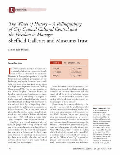 The Wheel of History - A Relinquishing of City Council Cultural Control and the Freedom to Manage: Sheffield Galleries and Museums Trust