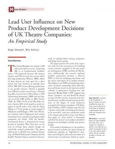 Lead User Influence on New Product Development Decisions of UK Theatre Companies: An Empirical Study