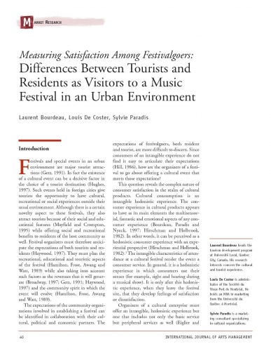 Measuring Satisfaction Among Festivalgoers: Differences Between Tourists and Residents as Visitors to a Music Festival in an Urban Environment
