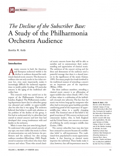 The Decline of the Subscriber Base: A Study of the Philharmonia Orchestra Audience