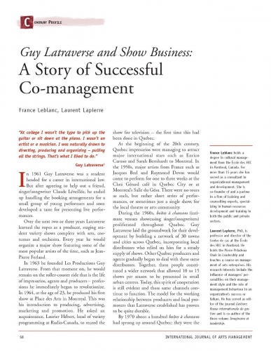 Guy Latraverse and Show Business: A Story of Successful Co-management