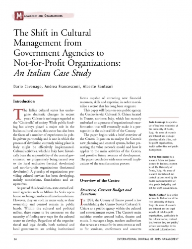 The Shift in Cultural Management from Government Agencies to Not-for-Profit Organizations: An Italian Case Study