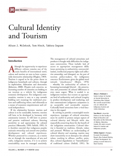 Cultural Identity and Tourism