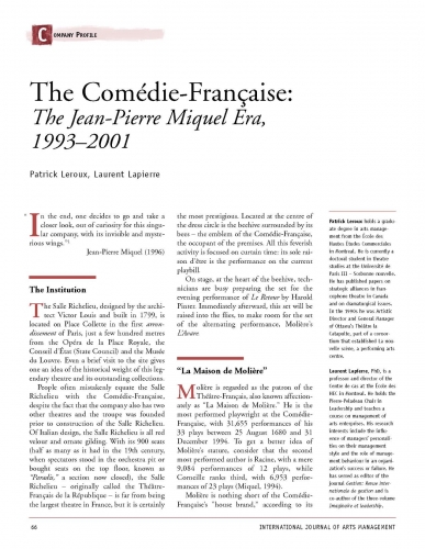 The Comédie-Française: The Jean-Pierre Miquel Era, 1993-2001