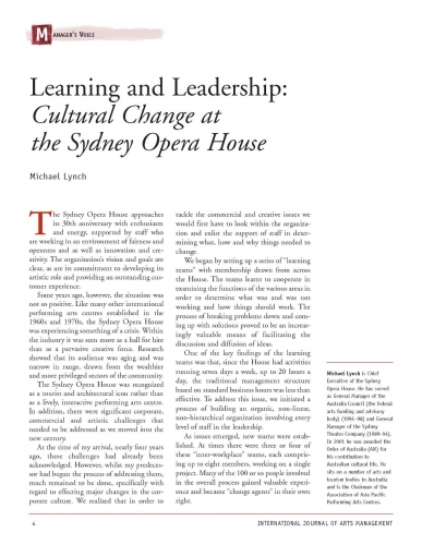 Learning and Leadership: Cultural Change at the Sydney Opera House