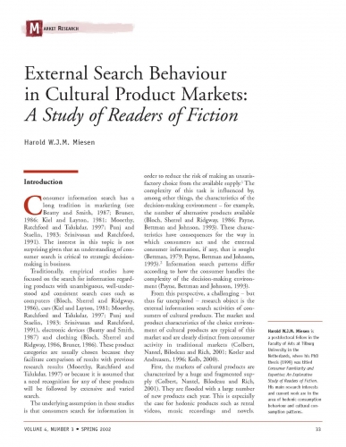 External Search Behaviour in Cultural Product Markets: A Study of Readers of Fiction