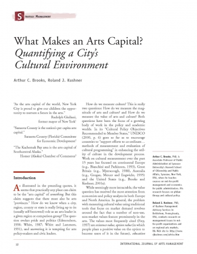 What Makes an Arts Capital? Quantifying a City’s Cultural Environment