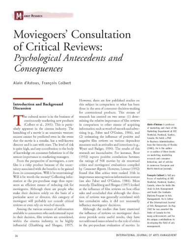 Moviegoers’ Consultation of Critical Reviews: Psychological Antecedents and Consequences