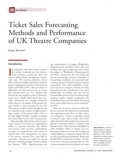 Ticket Sales Forecasting Methods and Performance of UK Theatre Companies
