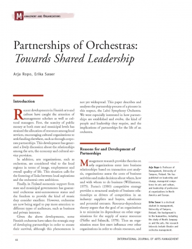 Partnerships of Orchestras: Towards Shared Leadership