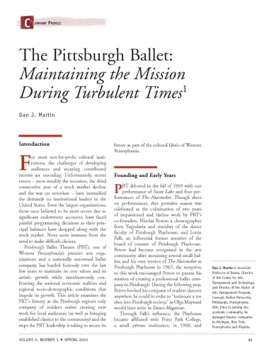 The Pittsburgh Ballet: Maintaining the Mission During Turbulent Times