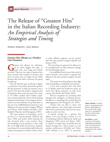 The Release of “Greatest Hits” in the Italian Recording Industry: An Empirical Analysis of Strategies and Timing