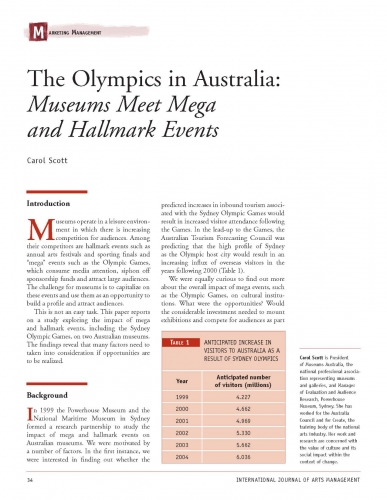 The Olympics in Australia: Museums Meet Mega and Hallmark Events