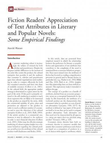 Fiction Readers’ Appreciation of Text Attributes in Literary and Popular Novels: Some Empirical Findings