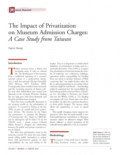 The Impact of Privatization on Museum Admission Charges: A Case Study from Taiwan