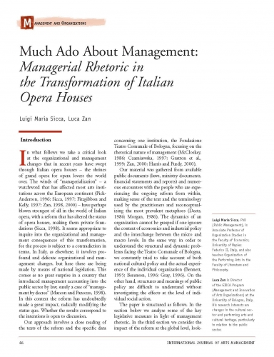 Much Ado About Management: Managerial Rhetoric in the Transformation of Italian Opera Houses