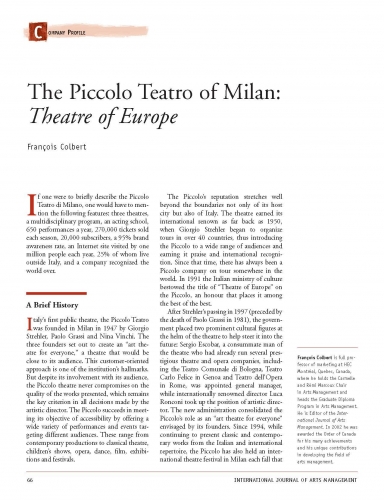 The Piccolo Teatro of Milan: Theatre of Europe