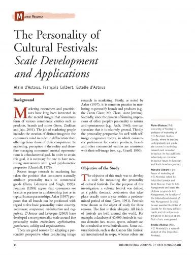 The Personality of Cultural Festivals: Scale Development and Applications