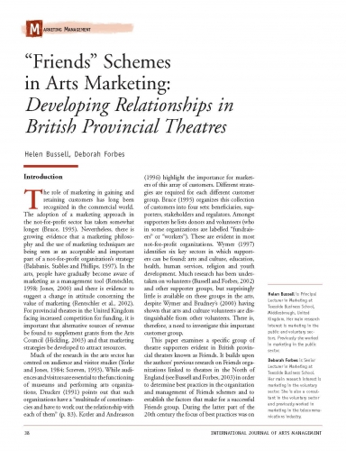 “Friends” Schemes in Arts Marketing: Developing Relationships in British Provincial Theatres