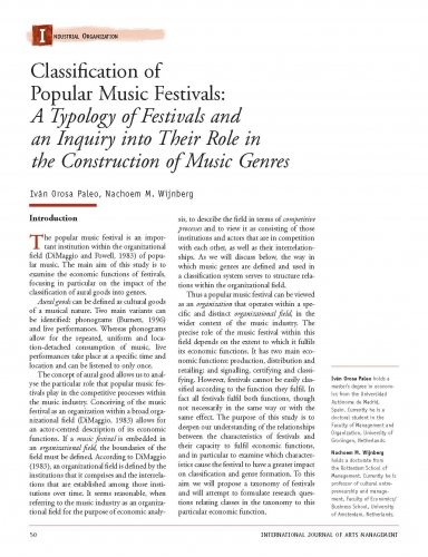 Classification of Popular Music Festivals: A Typology of Festivals and an Inquiry into Their Role in the Construction of Music Genres