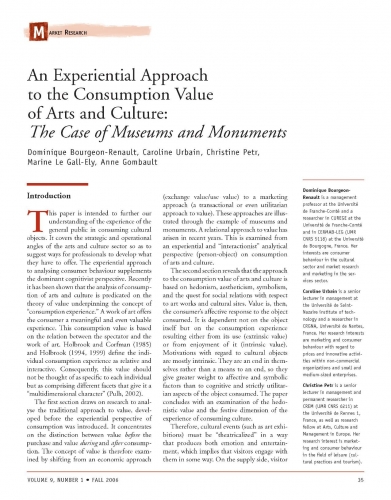 An Experiential Approach to the Consumption Value of Arts and Culture: The Case of Museums and Monuments