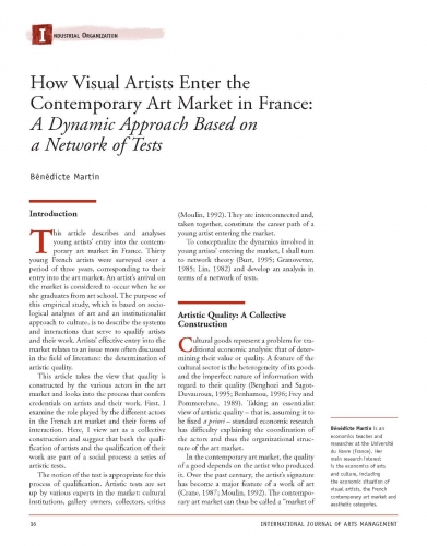 How Visual Artists Enter the Contemporary Art Market in France: A Dynamic Approach Based on a Network of Tests