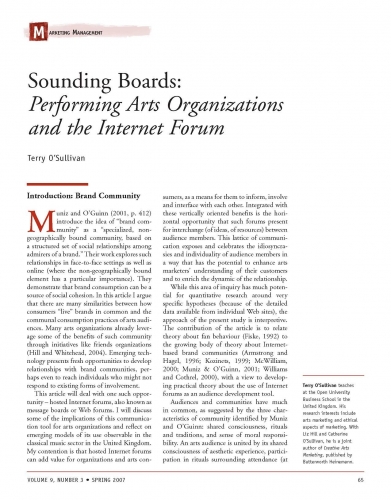 Sounding Boards: Performing Arts Organizations and the Internet Forum