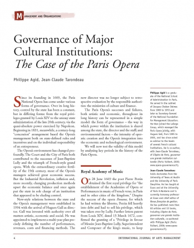 Governance of Major Cultural Institutions: The Case of the Paris Opera