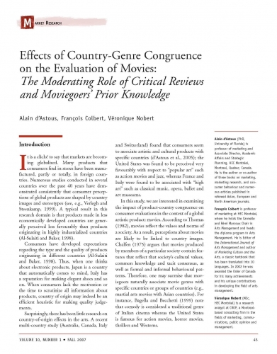 Effects of Country-Genre Congruence on the Evaluation of Movies: The Moderating Role of Critical Reviews and Moviegoers’ Prior Knowledge