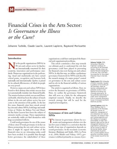Financial Crises in the Arts Sector: Is Governance the Illness or the Cure?