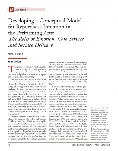 Developing a Conceptual Model for Repurchase Intention in the Performing Arts: The Roles of Emotion, Core Service and Service Delivery