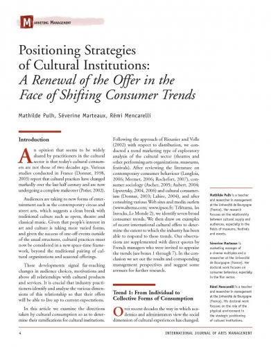 Positioning Strategies of Cultural Institutions: A Renewal of the Offer in the Face of Shifting Consumer Trends