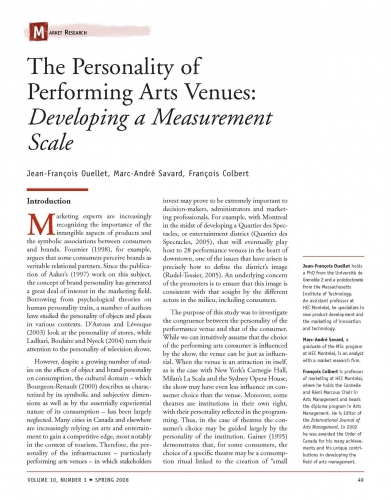The Personality of Performing Arts Venues: Developing a Measurement Scale