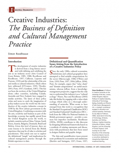 Creative Industries: The Business of Definition and Cultural Management Practice