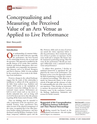 Conceptualizing and Measuring the Perceived Value of an Arts Venue as Applied to Live Performance