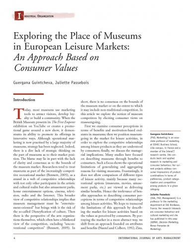 Exploring the Place of Museums in European Leisure Markets: An Approach Based on Consumer Values