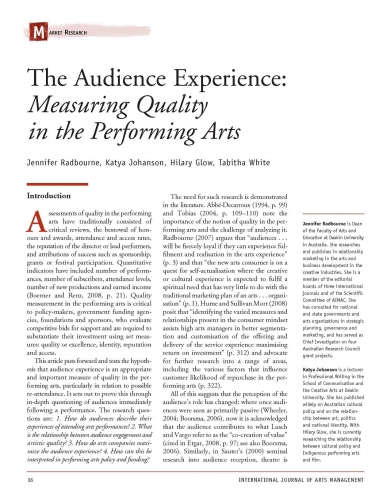 The Audience Experience: Measuring Quality in the Performing Arts