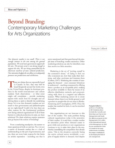 Beyond Branding: Contemporary Marketing Challenges for Arts Organizations