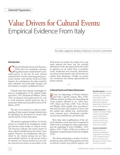 Value Drivers for Cultural Events: Empirical Evidence From Italy