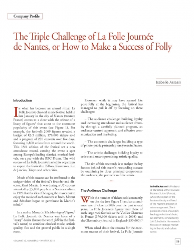 The Triple Challenge of La Folle Journée de Nantes, or How to Make a Success of Folly