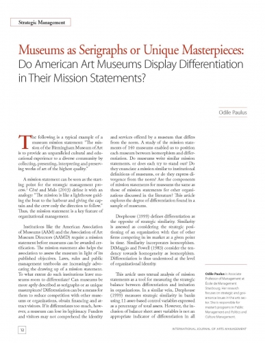 Museums as Serigraphs or Unique Masterpieces: Do American Art Museums Display Differentiation in Their Mission Statements?